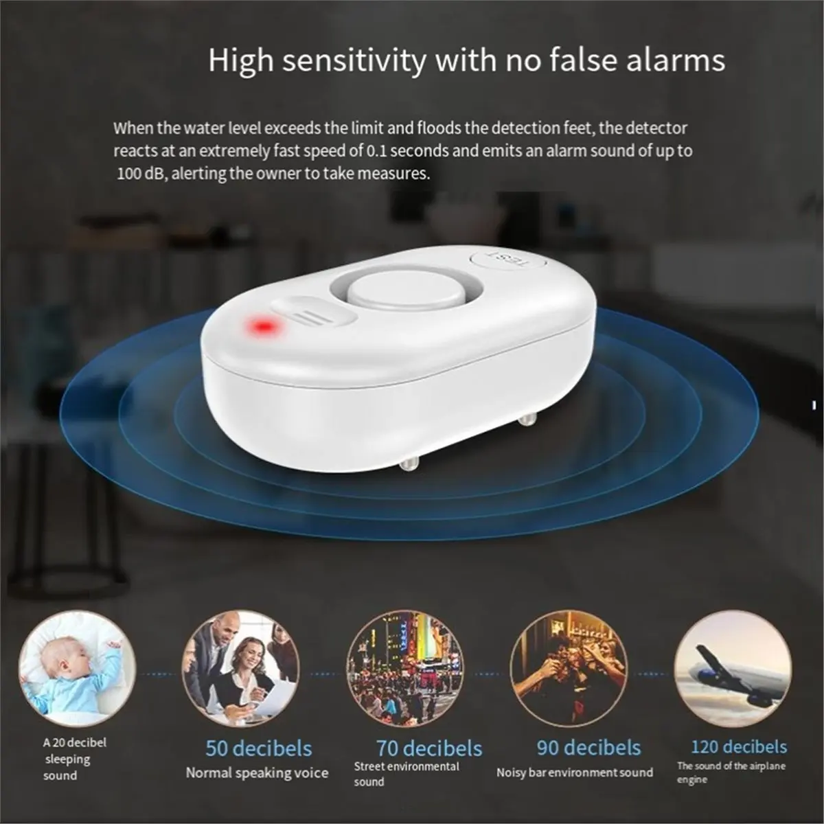 2pcs Water Leak Detector Sensor Alarm, Home Water Flooding Monitor Leakage Drip Detection Warning for Basement Floor