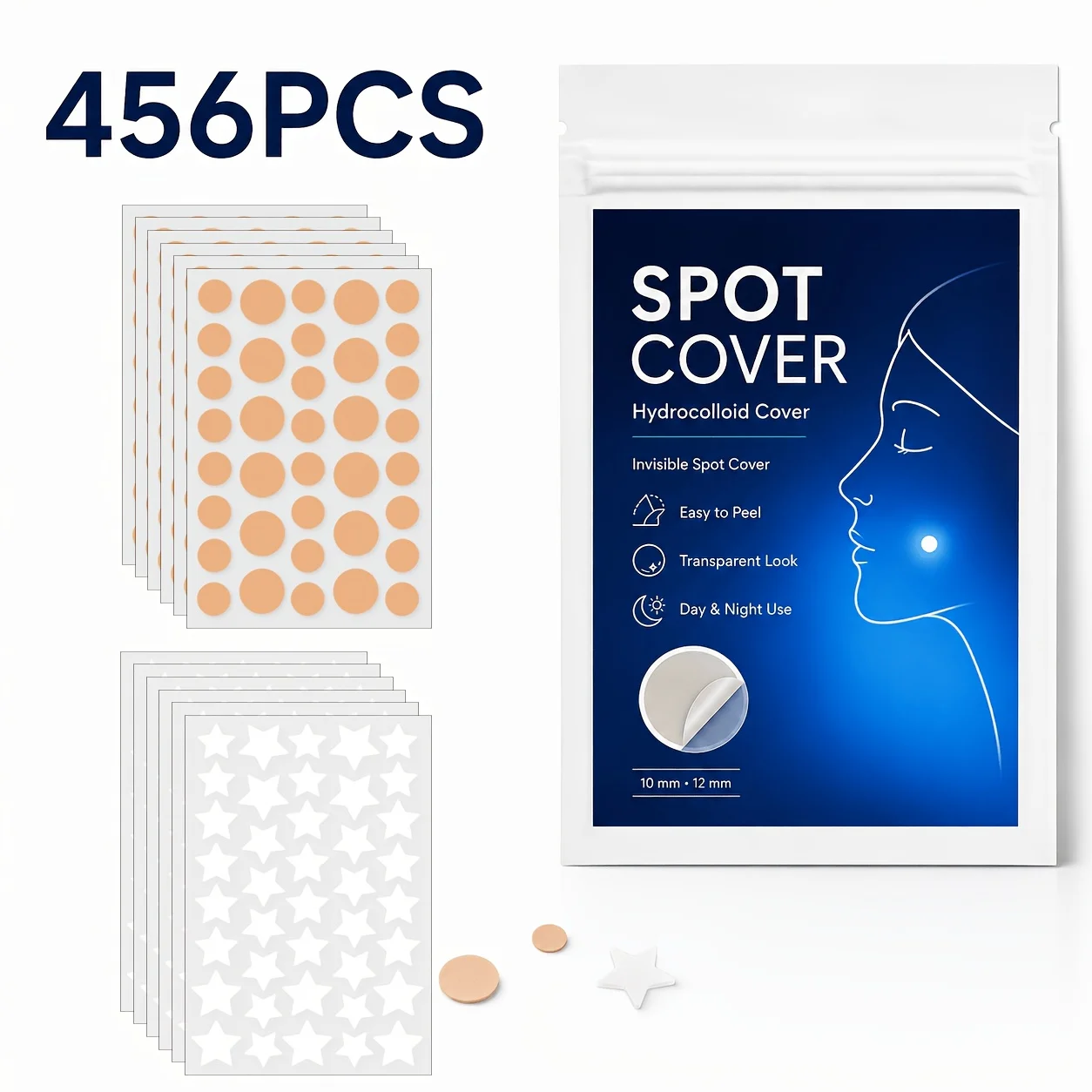 456PCS Multicolor Star & Round Pimple Patches, Cute Face Stickers for Men Women, Daily Wear, Party Makeup & Photo Props