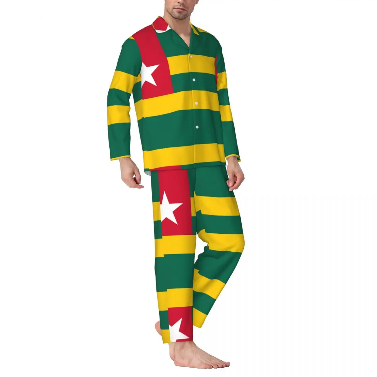 Trajes de casa para hombre Trajes de bandera de Togo de manga larga para pijamas de otoño e invierno para hombre