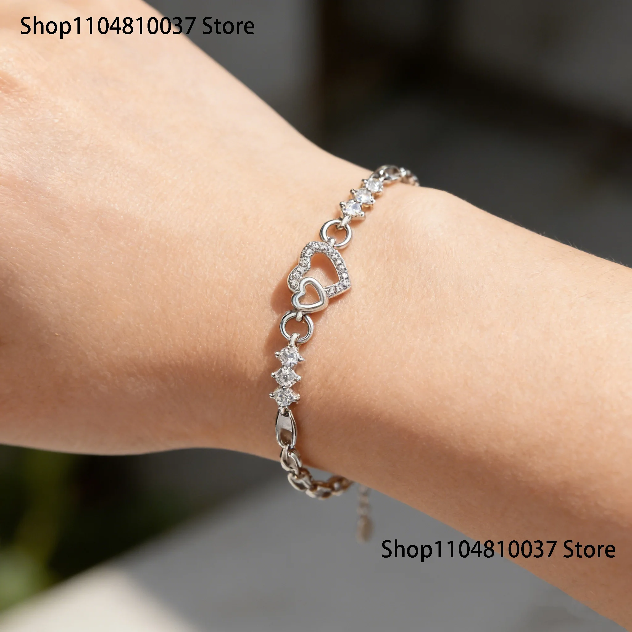 Women's 925 Sterling Silver Charm Bracelet Purple Crystal Zircon Heart Jewelry Gift
