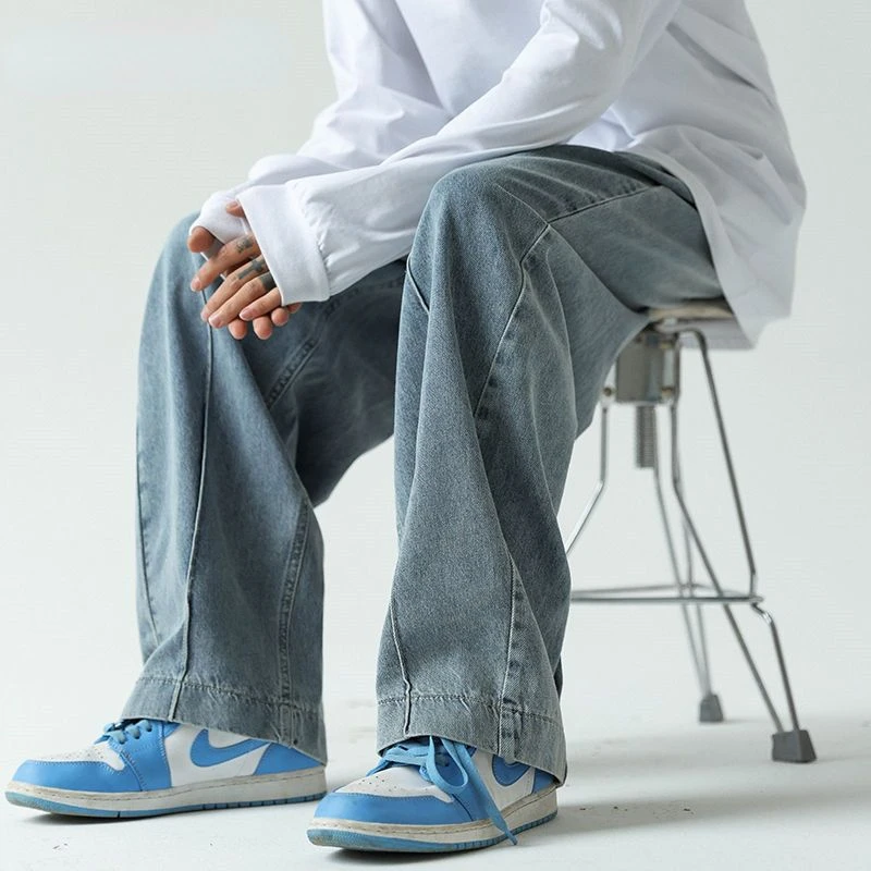 

2023 Men's Fashion Wide Leg Pants Baggy Men Denim Trousers Spring Classic Casual Solid Color New Arrival Trousers A131