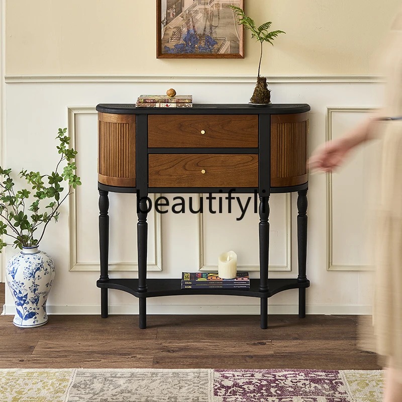 French retro all solid wood porch cabinet in the ancient style living room corridor aisle semicircle