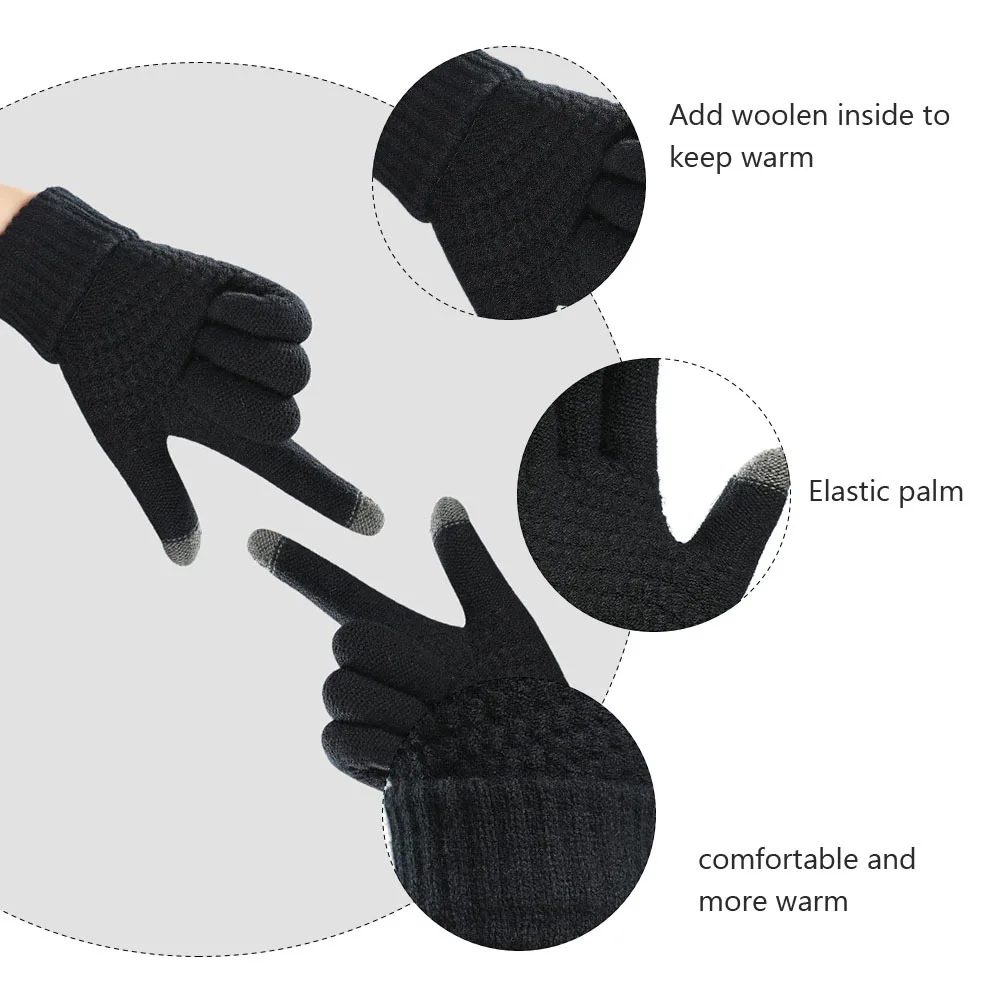 

2pcs Touch Screen Warm Knitted Gloves For Women Men Winter Thermal Hand Protection Jacquard Design Full Finger Soft Stretchy