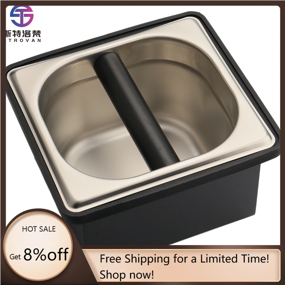 

STLG WJW Stainless Steel Embedded Coffee Knock Box Espresso Portafilter Coffee Grounds Knock Box Black