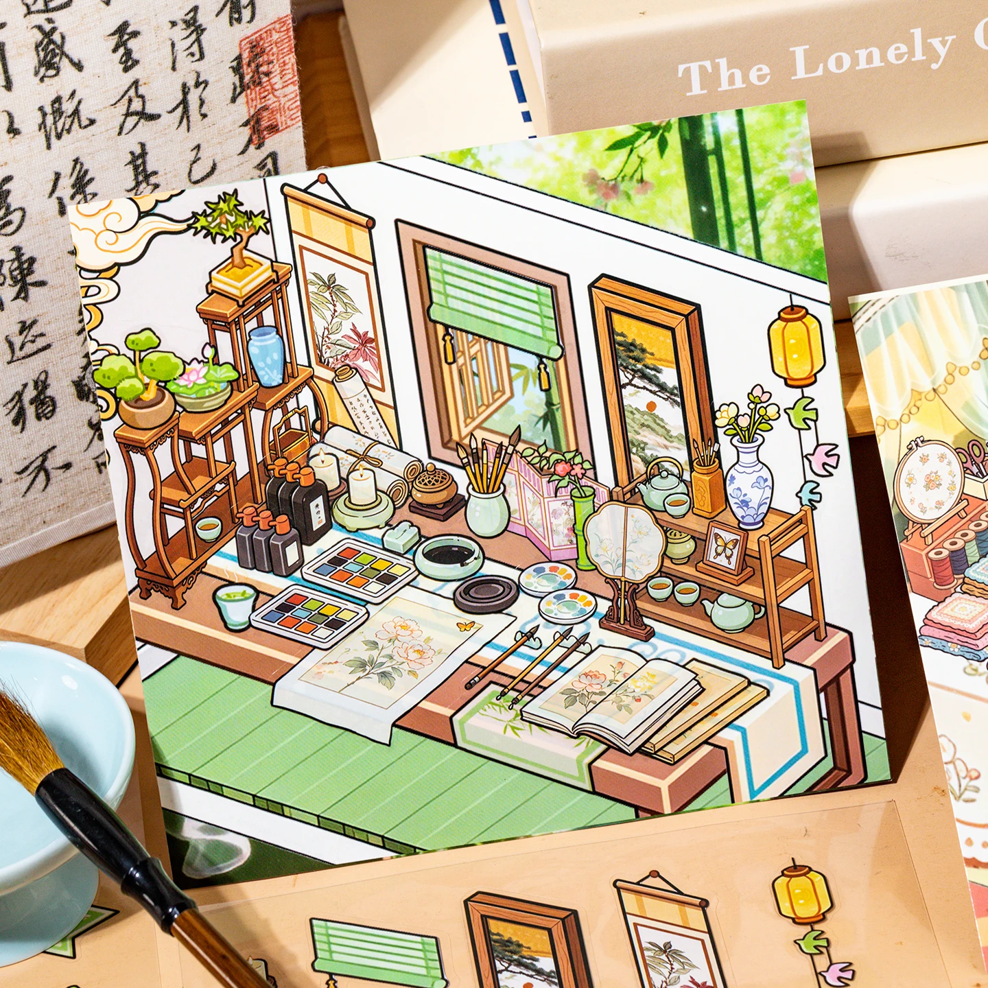 Desk Corner Stocking Sticker Book Collection, Relaxing Immersive DIY Storage Scene Building Sticker Book
