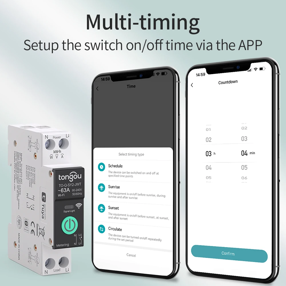TUYA WiFi قطاع دارة ذكي أكثر من التيار تحت الجهد حماية قياس الطاقة 1-63A مفتاح تحكم عن بعد لاسلكي TONGOU
