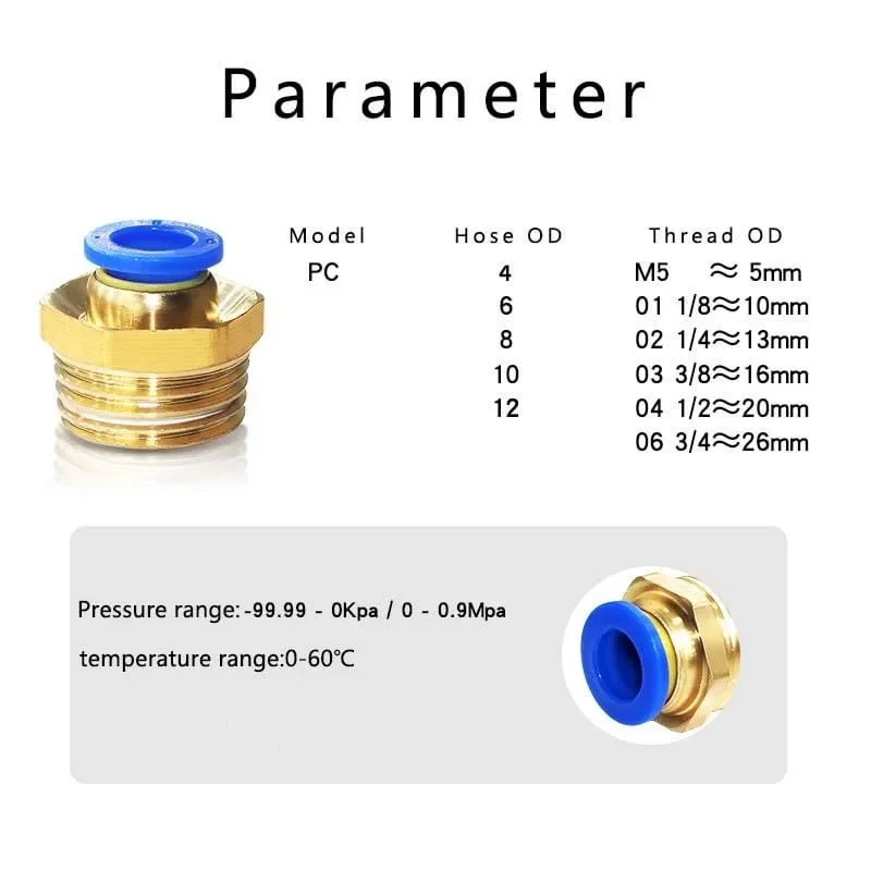 10/50PCS Pneumatic Fitting Air Connector PC 4mm 6mm 8mm 10mm 12mm Thread 1/8" 1/4" 3/8" 1/2" Hose Fittings Pipe Quick Connectors