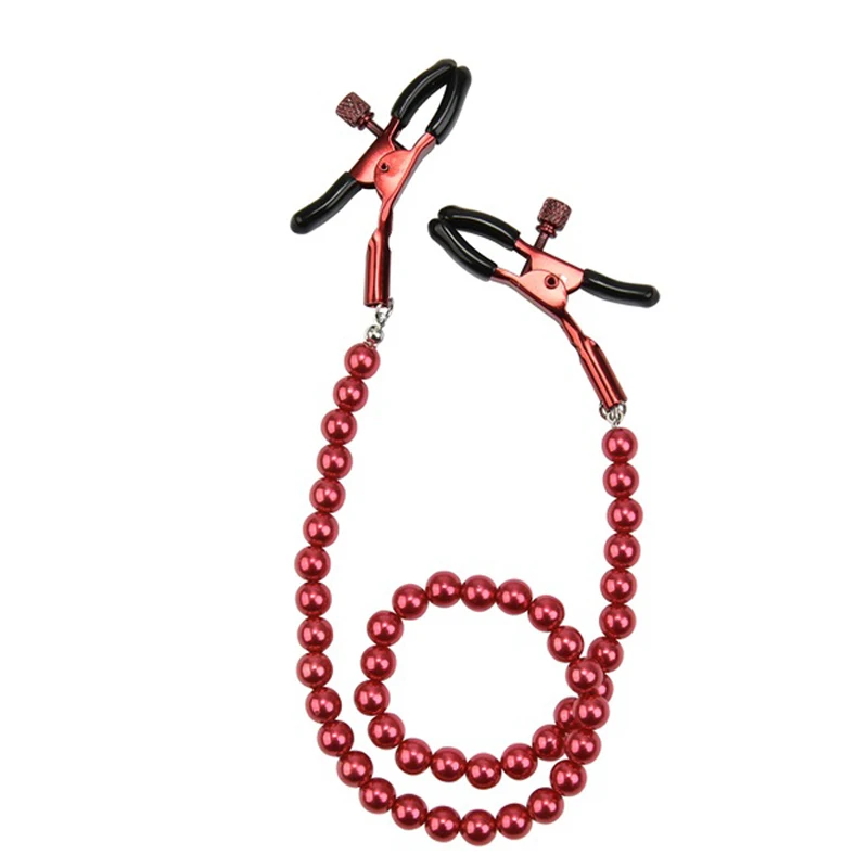 Female Nipple Clamps With Pearl Chain Set Woman Metal Pearl Colorful Nipple Clips Breast Bondage Restraint Slave Fetish Sex Toy