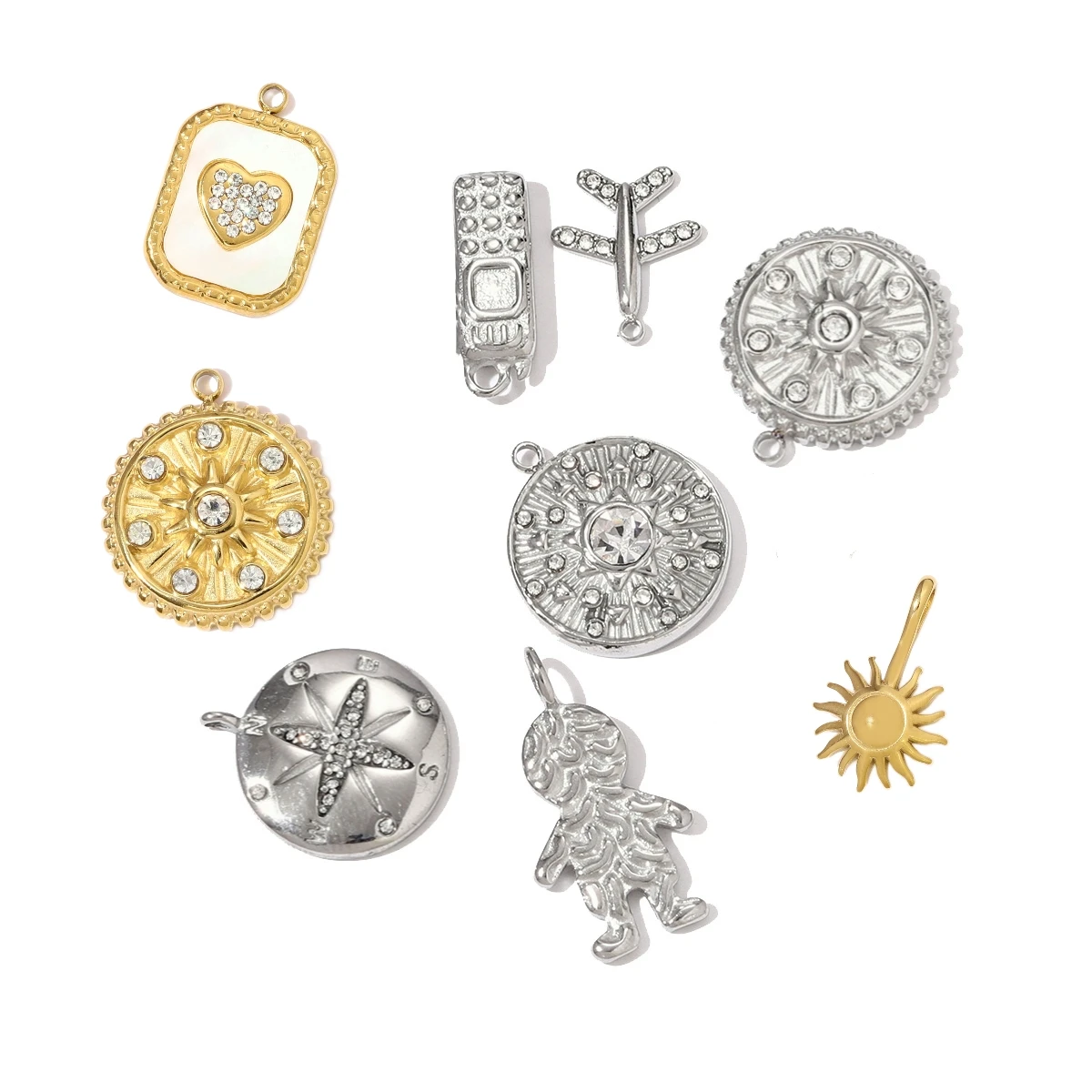 3Pcs/Lot Stainless Steel Boy Airplane Charms Heart Sun Necklace Pendants For DIY Making Fashion Jewelry Accessory Wholesale