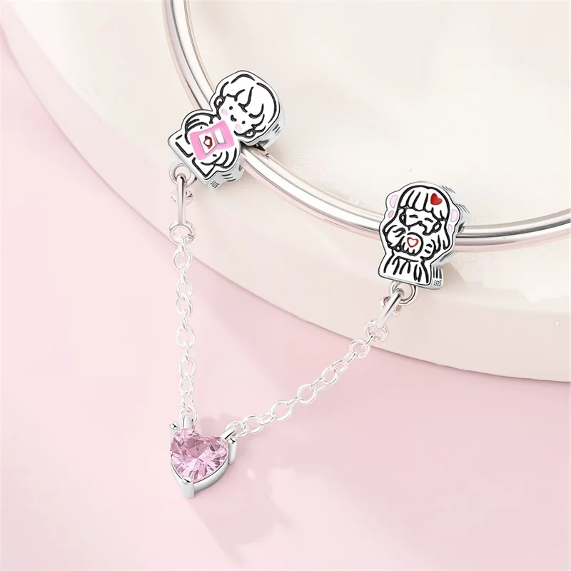 

Подвеска из стерлингового серебра 925 пробы «Счастливая пара» с защитной цепочкой, подходит для самостоятельного изготовления браслетов, ожерелий, женских модных украшений, подарков