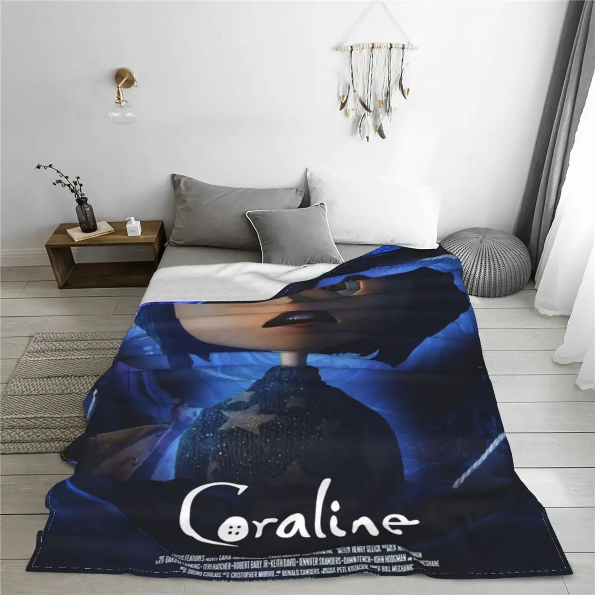 Coraline Secret Flannel Blankets Fantasy Movie Horror Girl Funny Throw Blankets for Home 125*100cm Bedspread