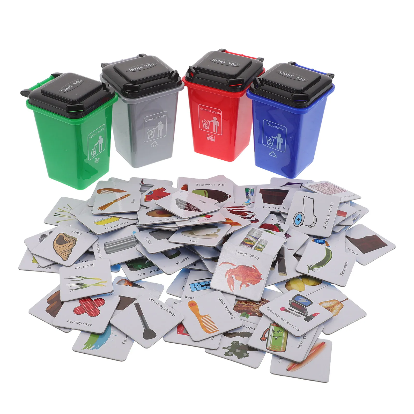 

1Set Educational Waste Classification Card Game Multicolor English Garbage Sorting Bins Mini Trash Can Preschool Family