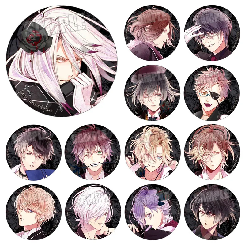 Sakamaki Shu Reiji Kanato Anime 2D emblema periférico alfileres alfileres de pecho opacos versión Q personaje Kawaii patrón HD Material metálico