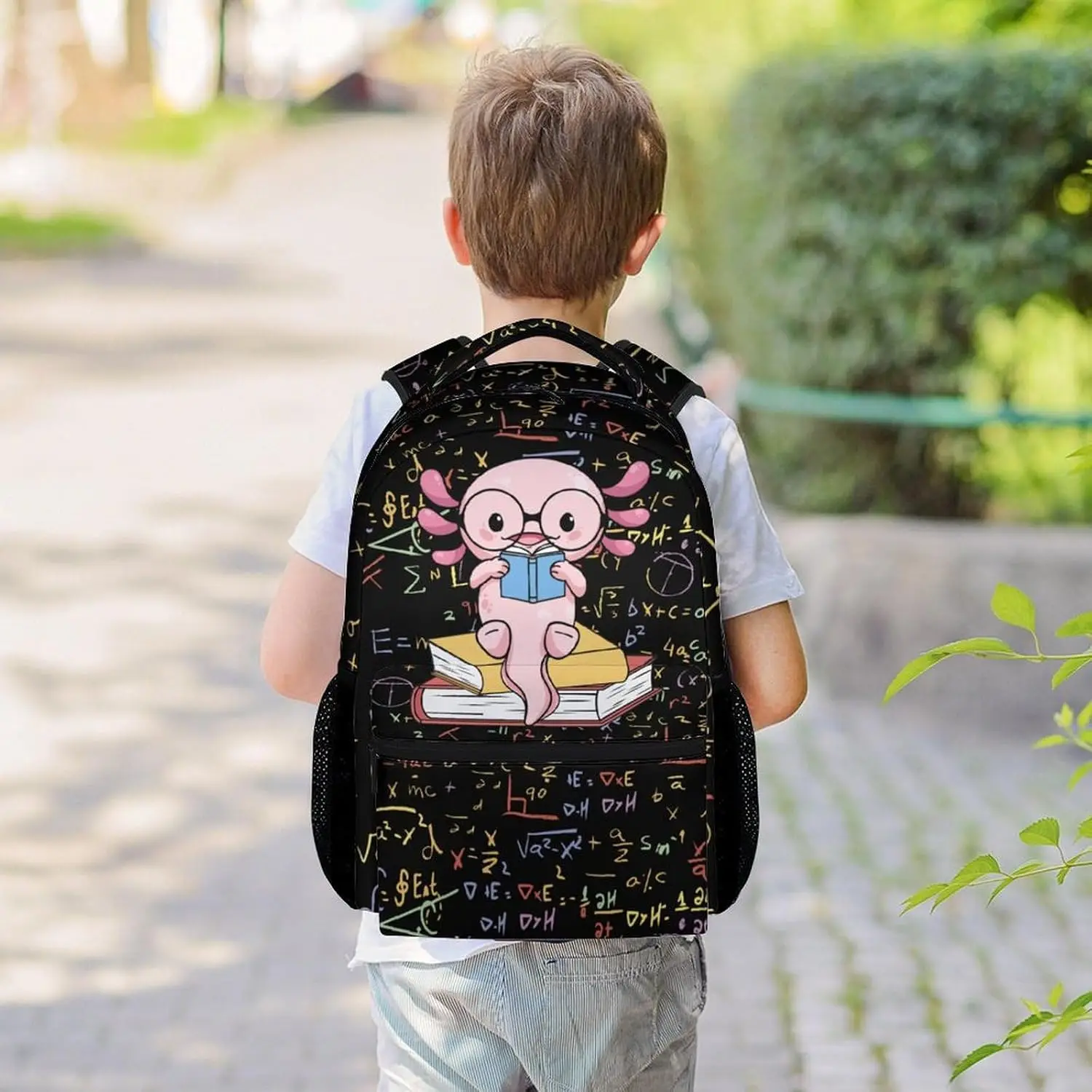 Axolotl Backpack for Boys Girls Black Backpacks for School Travel, Cute Lightweight Bookbag for Kids