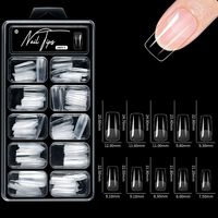 100Pcs Acrylic False Nail Transparent Traceless Artificial Nails Tips Half Matte Almond Square Pre-File Pressed Nails