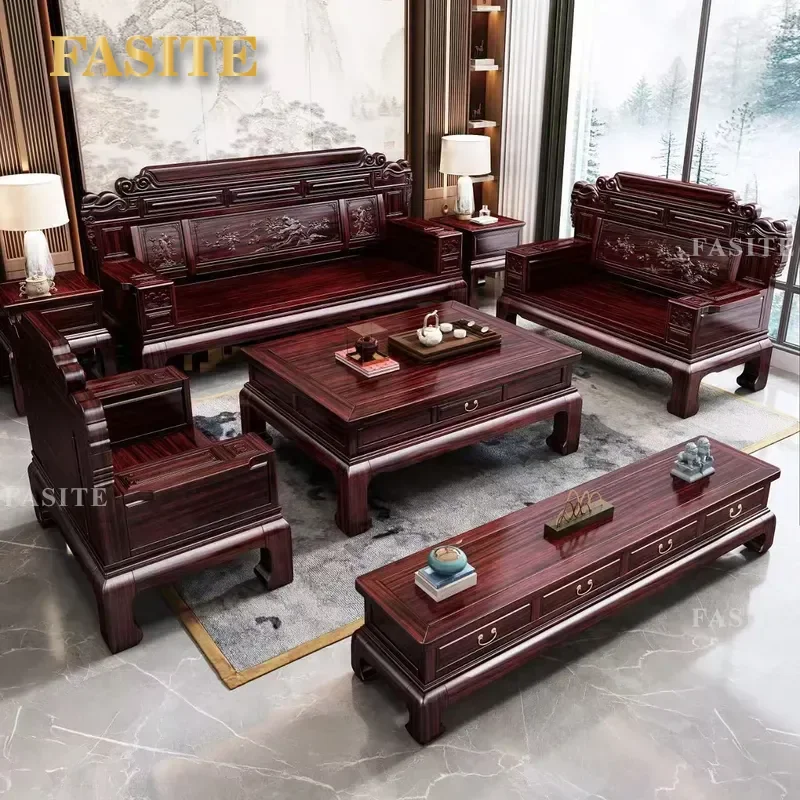 For Living Room Ebony All Solid Wood Sofa New Chinese Aesthetics Classical Carving High End Furniture Like Mahogany