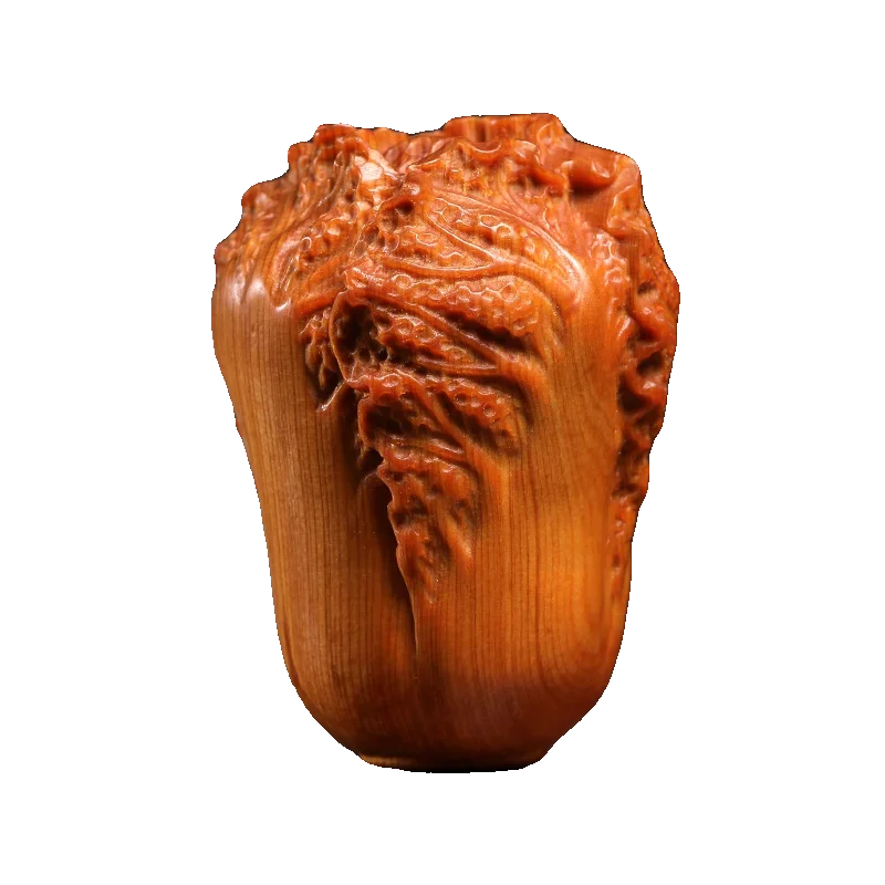 Natural cypress whole wood carving Baicai auspicious ornament creative cabbage Nafu transshipment Wenwan ornament handle piece