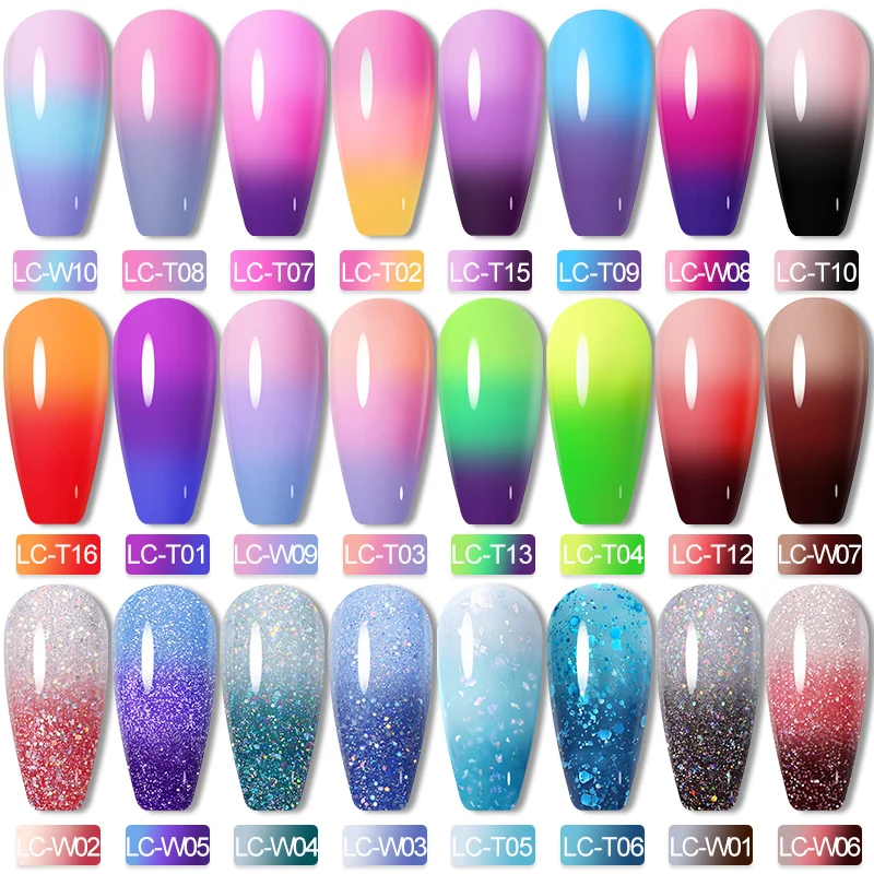 LILYCUTE 6Pcs/Set Thermal Gel Nail Polish Kit Winter Temperature Color Changing Semi Permanent Soak Off UV Gel Nail Art Varnish