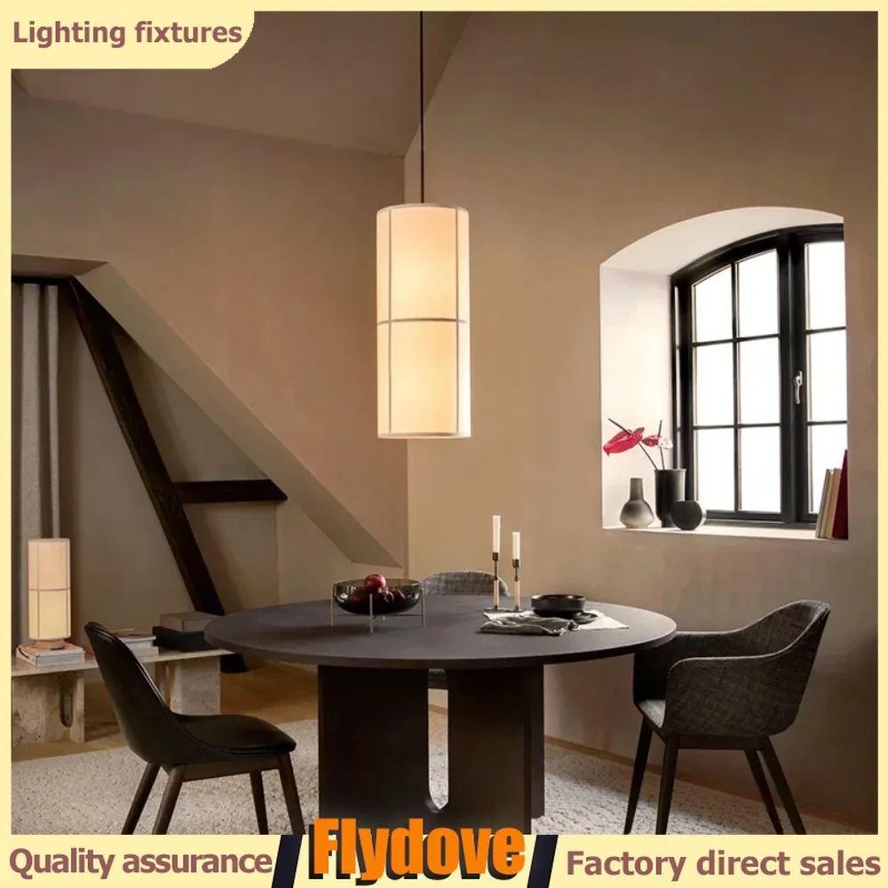 

Fabric Lampshade Cylindrical Dining Table Pendant Light Wabi Sabi Style High-end Restaurant Store Catering Dedicated LED Light