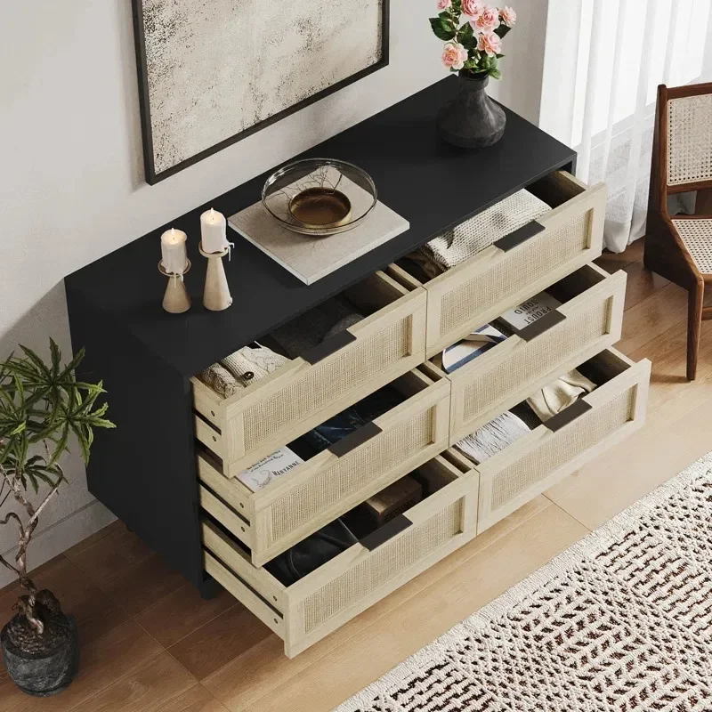 Custom Bohemian Wooden 6 Drawer Chest Simple Color Matching Bedroom Wardrobe Large Storage Locker Factory Direct