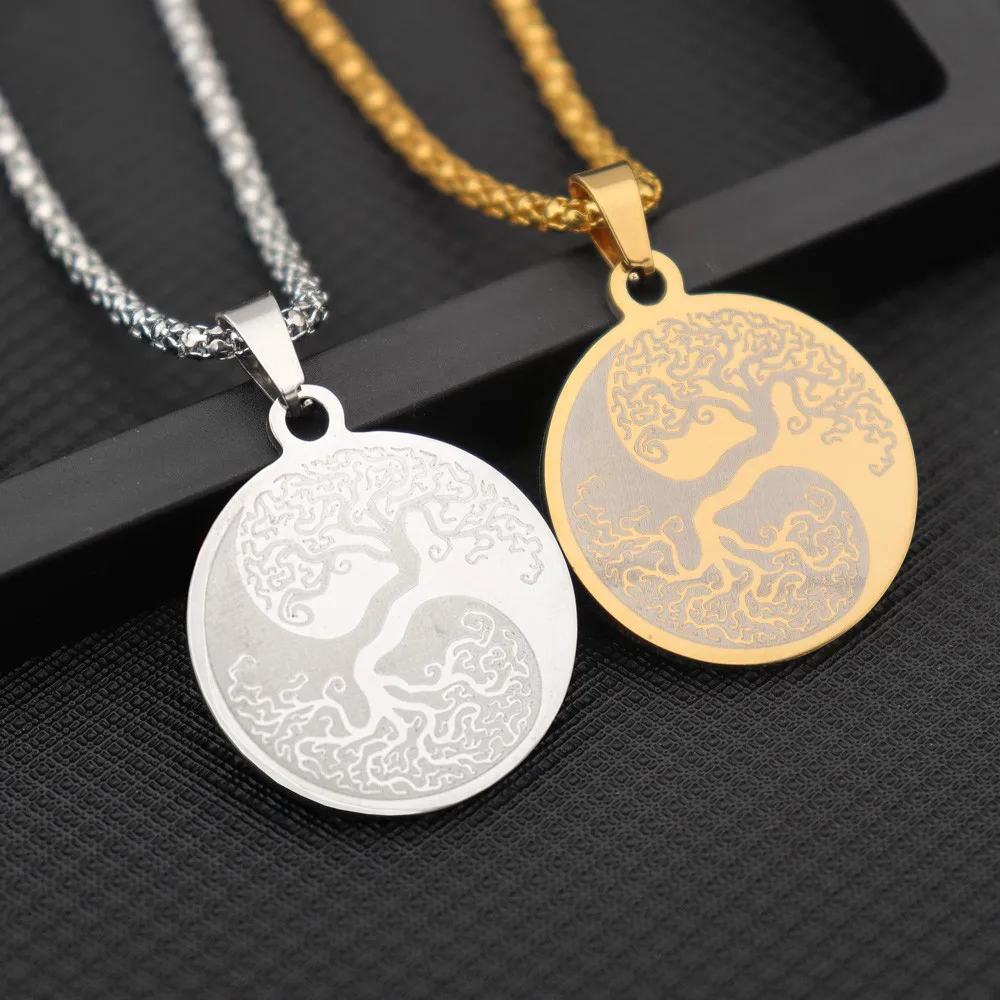 

Round Stainless Steel Viking Tree of Life Pendant Necklace Charm Men's Necklace Fashion Hip Hop Accessories Jewelry Party Gift