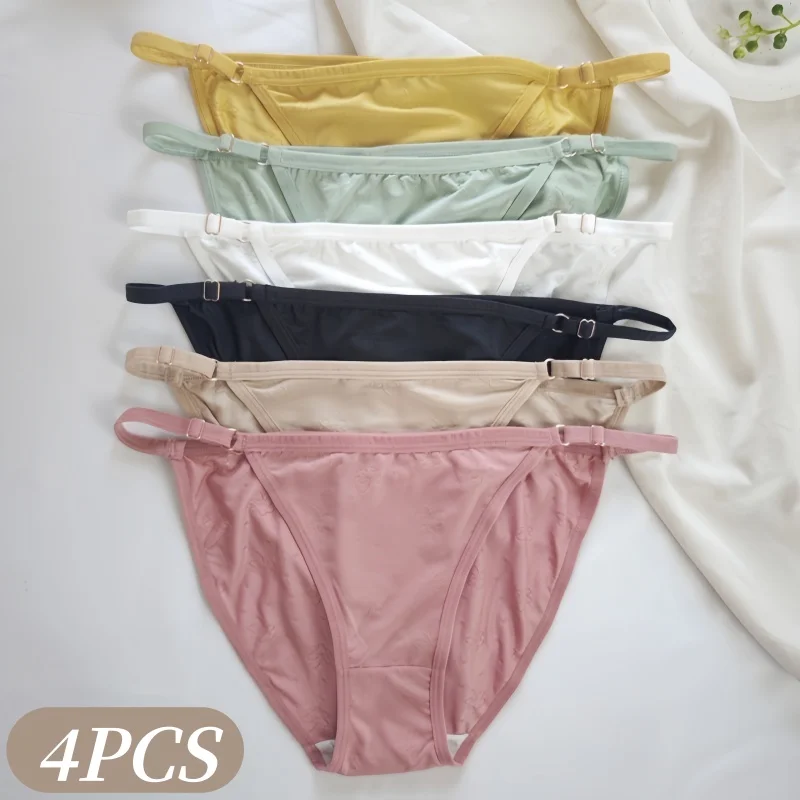 4 Teile/satz Frauen Low Rise Briefs Eis Seide Höschen Komfort Einstellbar Unterwäsche Atmungsaktive Panty Weibliche Unterhose Sexy Dessous