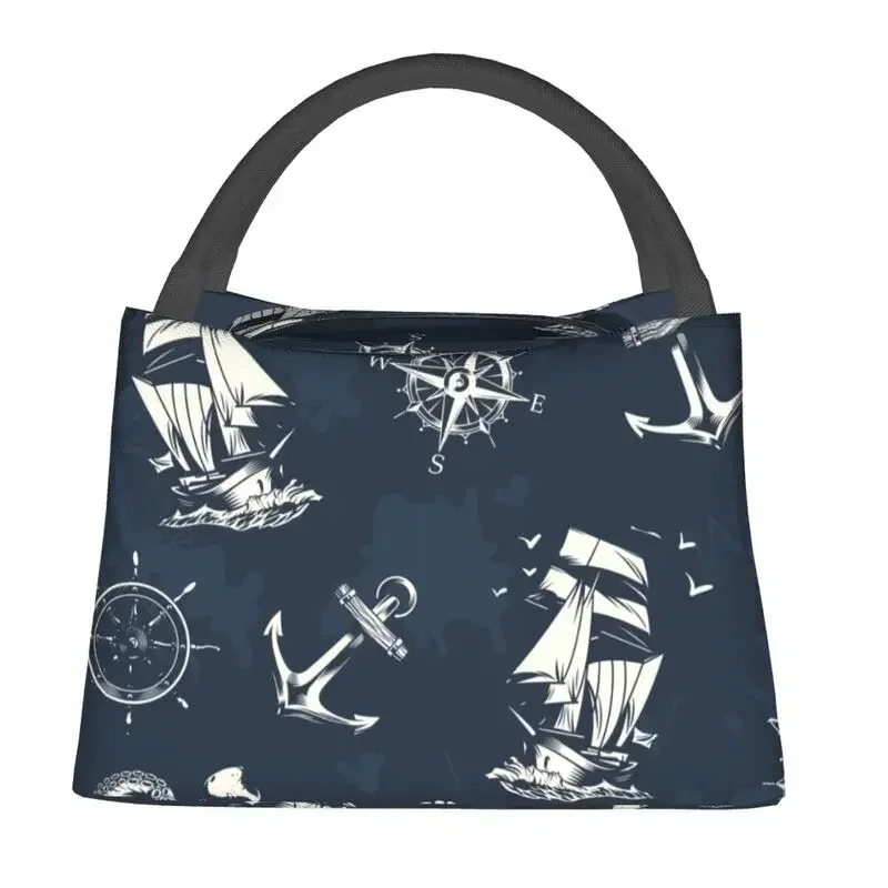 Custom Vintage Nautical Symbol Lunch Bags Women Cooler Thermal Insulated Lunch Boxes for Work Pinic or Travel