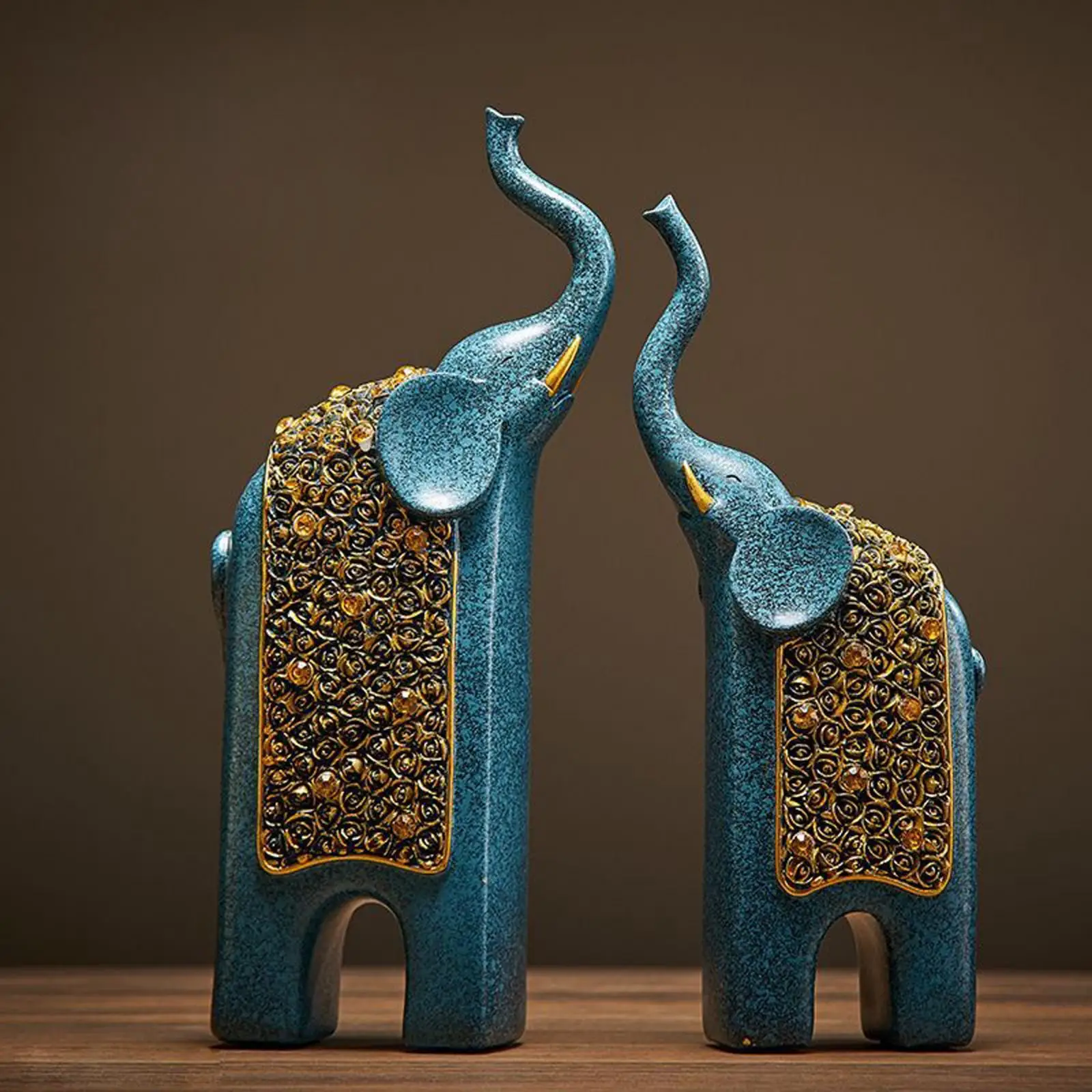 2Pcs Elephant Statues Resin Feng Shui Decor Collectible Decorations Home Decor for Bedroom Desktop Office Entrance Tabletop