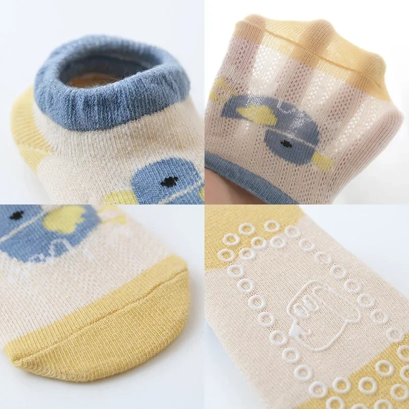 Children Cartoon Animal Print Short Ankle Socks Summer Mesh Thin Cotton with Rubber Non-slip Floor Socks for Baby Infant Clothes