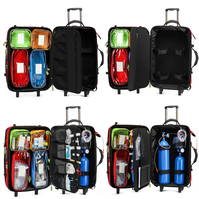 Vazio destacável trole mochila sobrevivência kit saco de cuidados médicos trolley emergência resgate médico visita saco de primeiros socorros