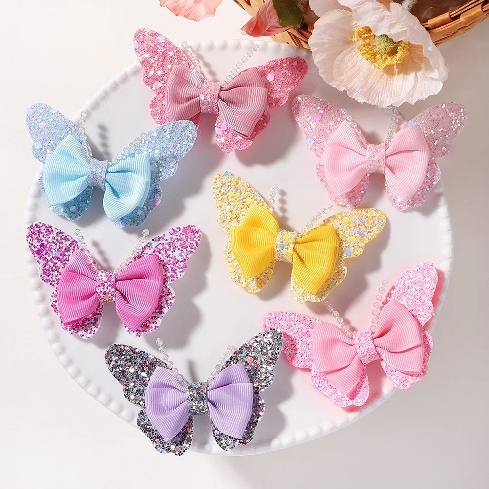 

2 Pcs Glitter Butterfly Hair Clips for Girls Fashion Rainbow Sequin Hairpins Children Cute Barrettes Kids Hair Accessories Gift