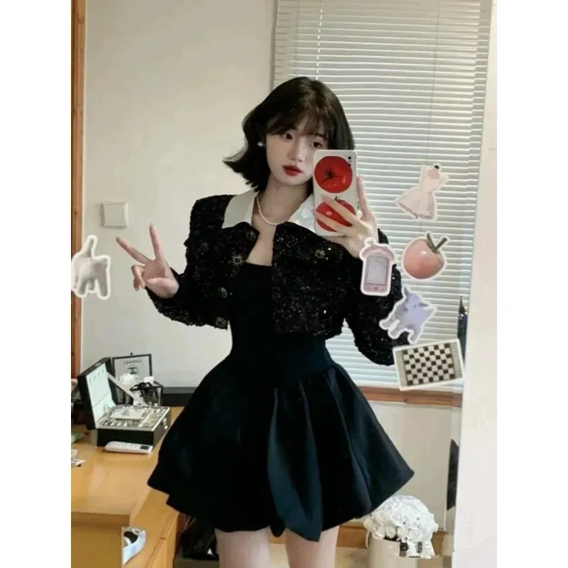 Black Princess Puffy Dress Women's Autumn Winter Birthday Thousand High-end Feel Year Book Warrior Short Skirt