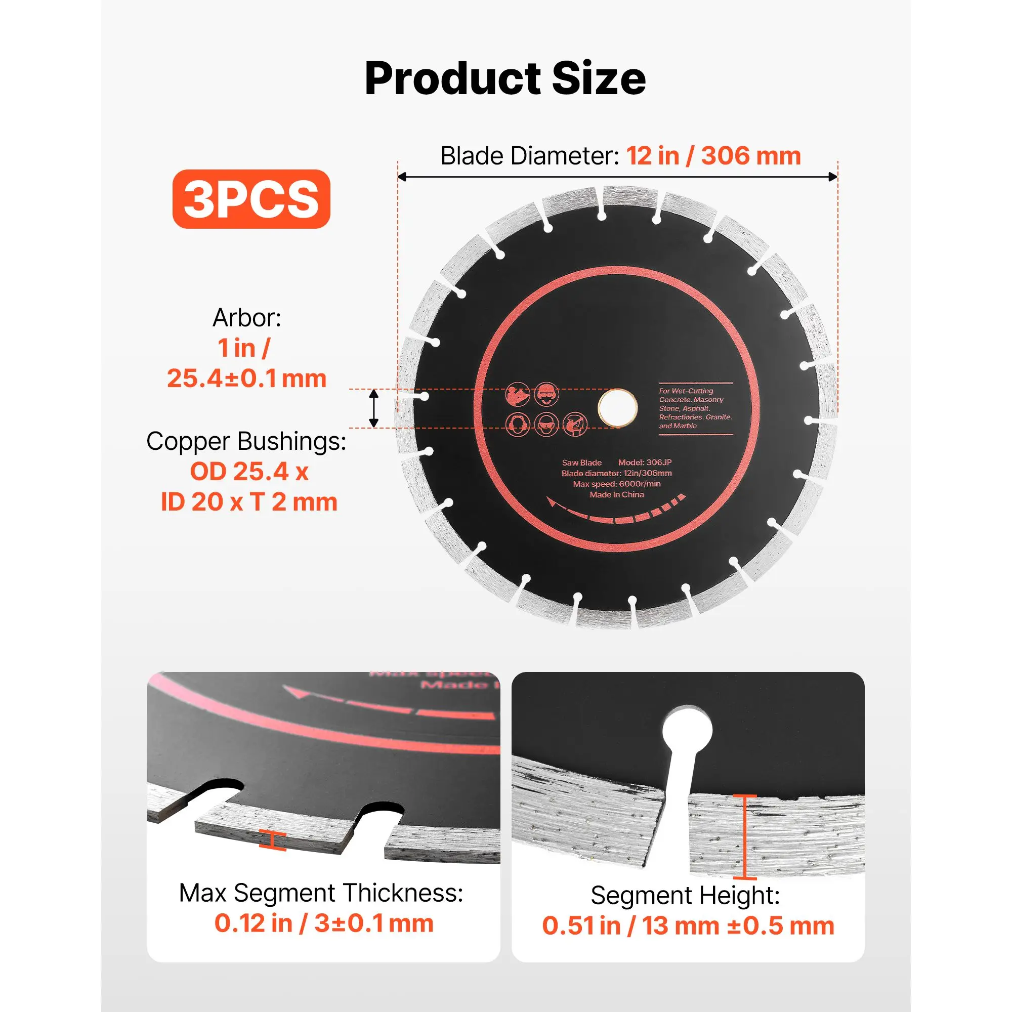 12 Inch Diamond Blades 3-Pack Set