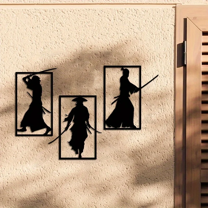 CIFBUY Metal Wall Art Japanese Samurai Iron Hanging Decor 2D Sculpture For Home Indoor Outdoor Fence Rustic Accent Easy Hang