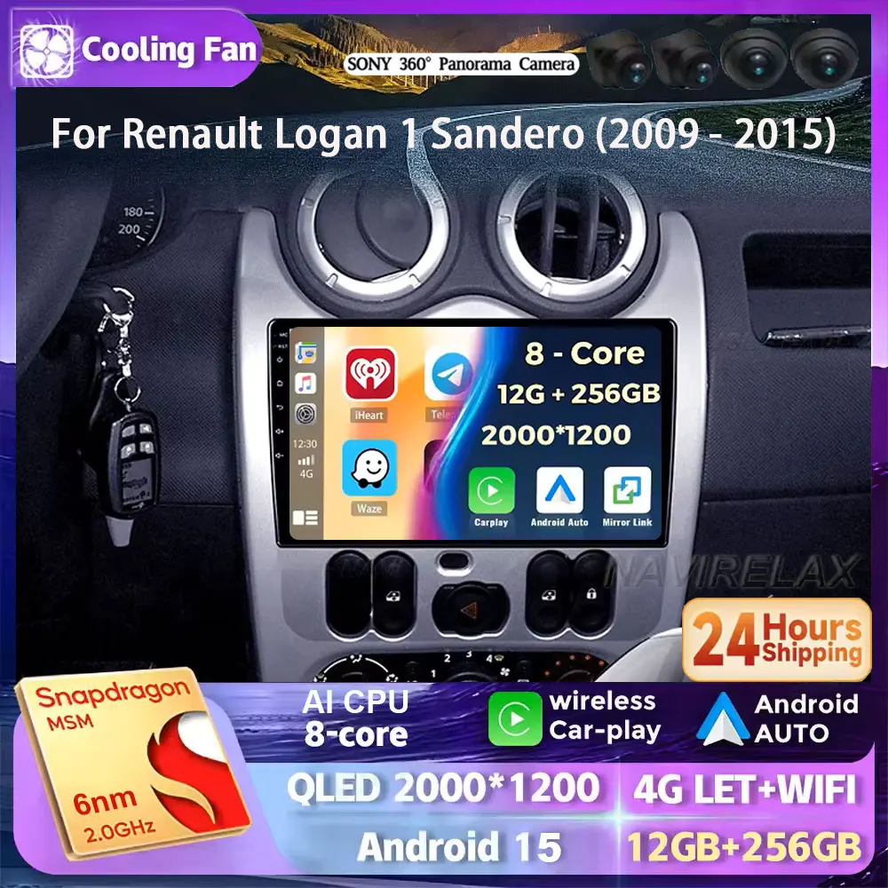 Radio Multimedia para Auto Android 15 para Renault Logan 1, Sandero 2009 2010 2011 2012 - 2015, Largus, Dacia Duster, Reproductor Estéreo con Carplay