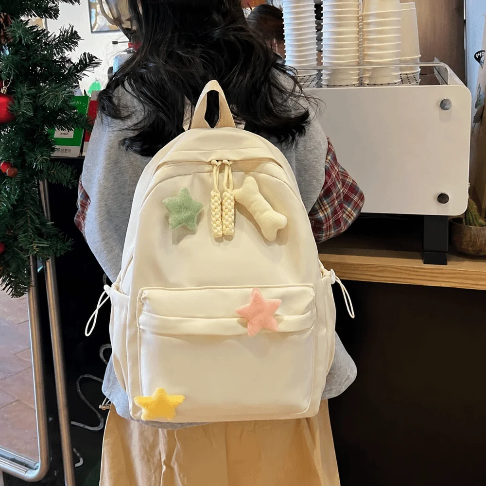 Casual Canvas Star Backpack Adjustable Straps Multi-Compartment School Bag Large Capacity Zippered Closure Casual Backpack Girls
