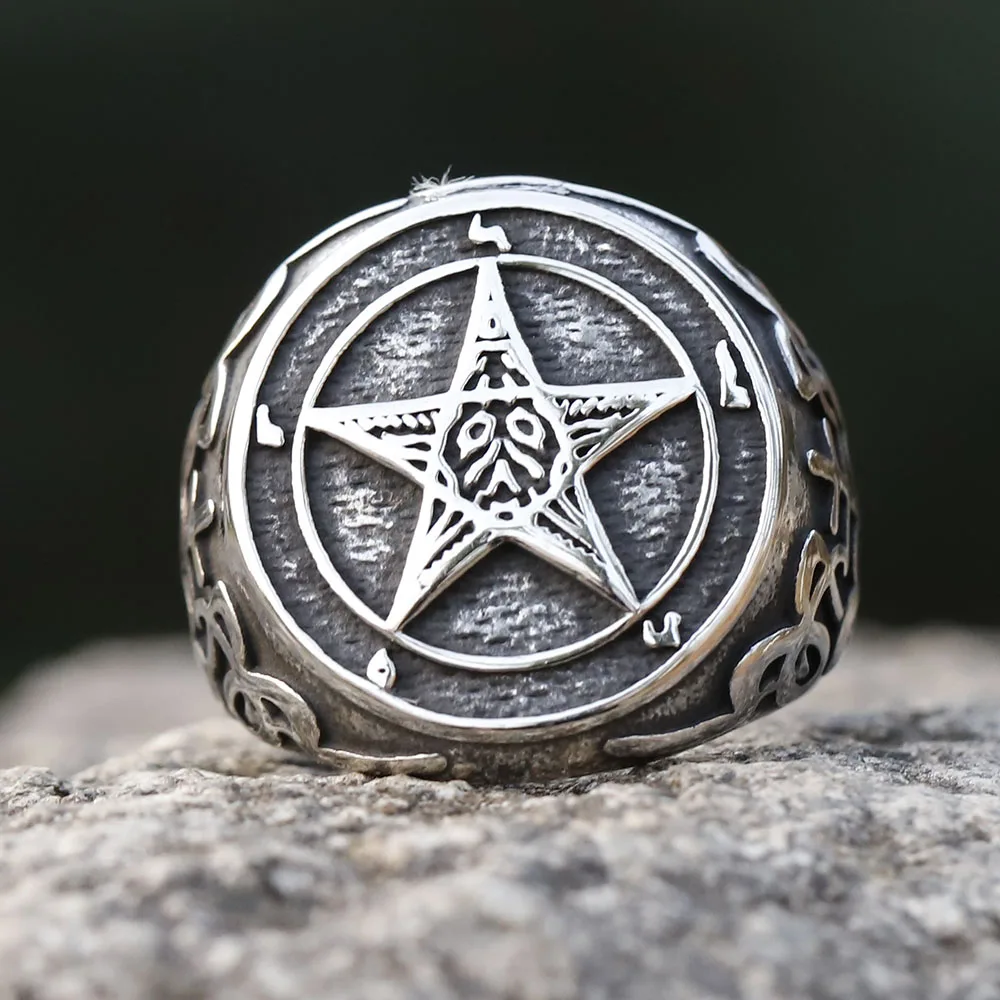 New New Fashion Vintage Pentagram Five Point Star Ring Stainless Steel Ring For Men Women Biker Punk Jewelry Wholesale