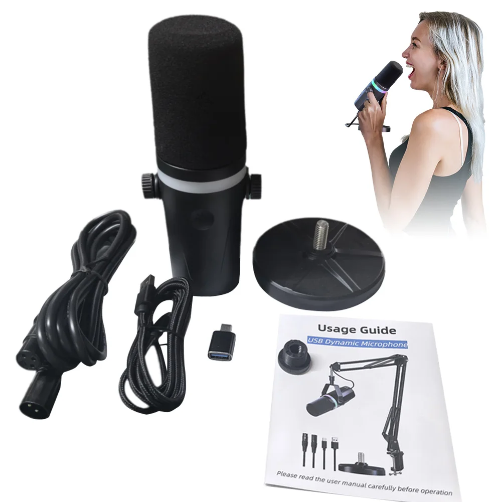 

USB XLR Dynamic Gaming Microphone RGB Dynamic Computer Microphone for Studio Recording Streaming Content Creation