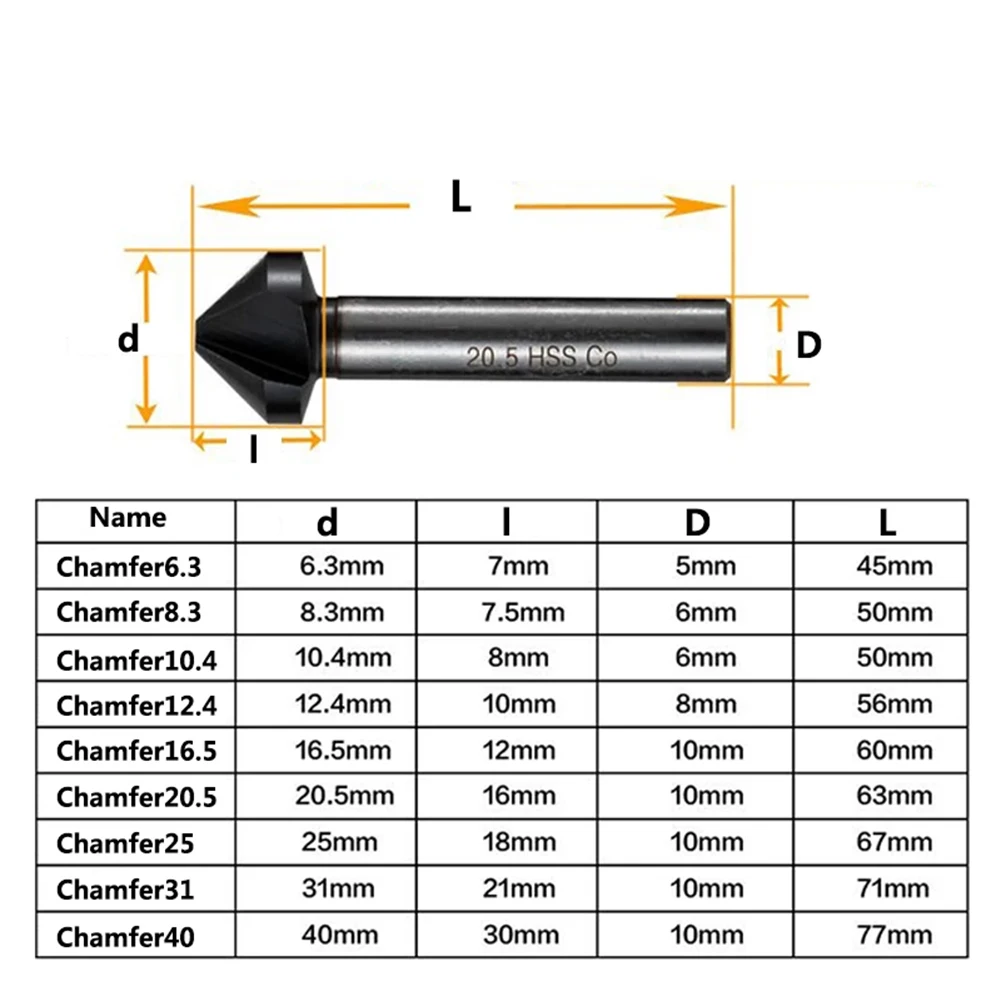 1 Pcs  Countersunk Drill Bit M35 3 Flute 90 Degree Chamfering Tools Cobalt TiAlN Coated For Drilling Hardness Less Than 65HRC