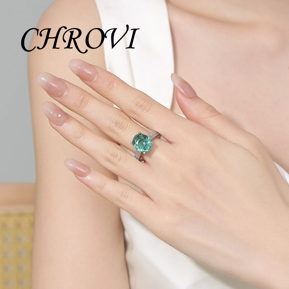 925 Sterling Silver Oval-Shaped Paraiba Diamond Engagement Ring for Women Luxury Double Row Diamond Wedding Band