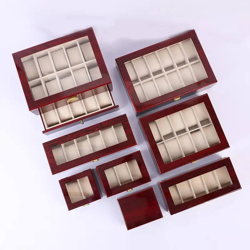 

2/3/5/6-digit Watch Box Home Travel Watch Storage Case Red Paint Wooden Box Packing Box Watch Display Case