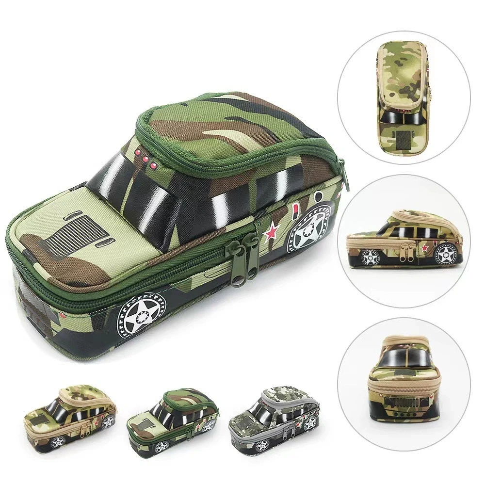 Car Model Army Style Camouflage Pencil Bag Stationery Organizer Eraser Holder Pen Case for School Office Supplies Gift Pouch INS