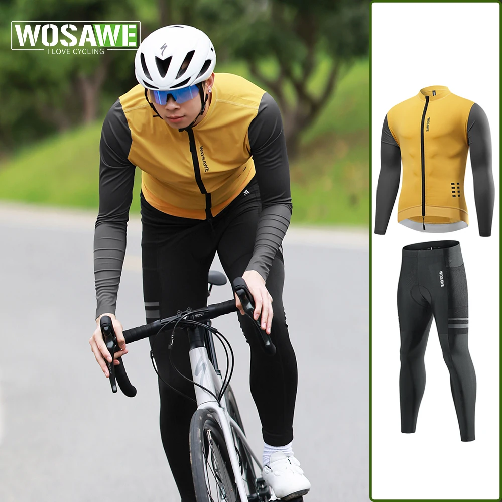 

WOSAWE Summer Cycling Sweatshirt Set Men Long Sleeve Shirt MTB Jersey Enduro Clothing Bicycle Clothes Road Bike Sport Wear