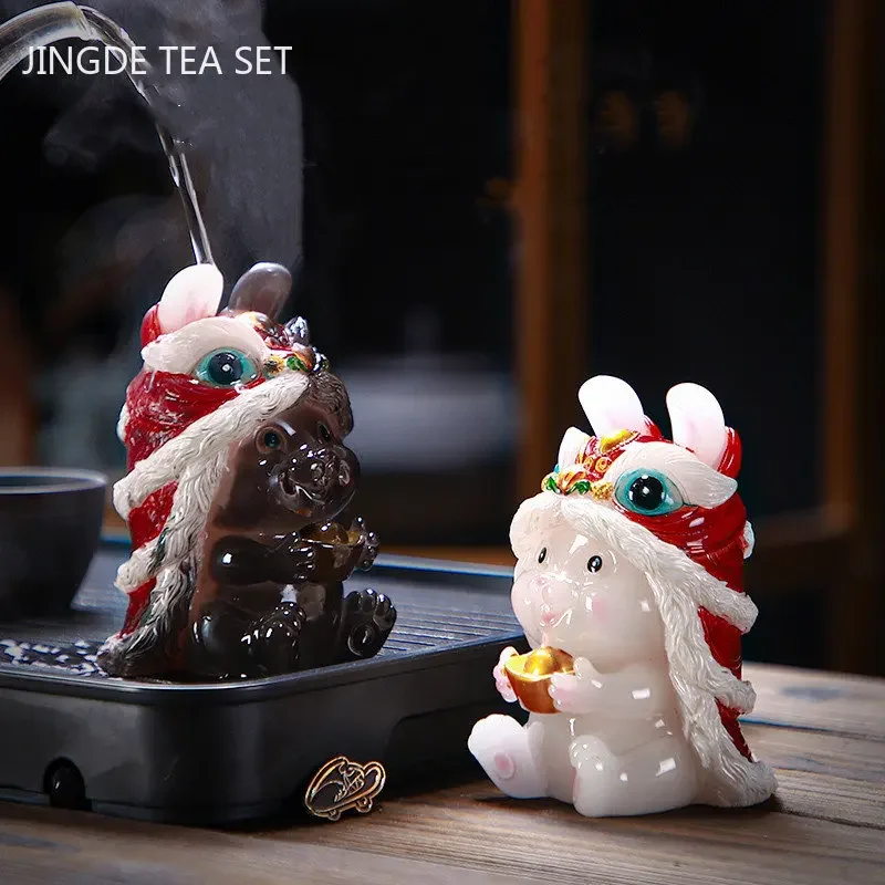 Exquisite Resin Color-changing Tea Pet Rabbit Sculpture Tea Table Ornaments Fengshui Tea Ceremony Accessories Desktop Decoration