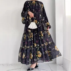 Abaya, Indian Casual Muslim Women's Robe. Arab Moroccan Fashionable Chiffon Belted Long-length Elegant Women's Dress Clothing.