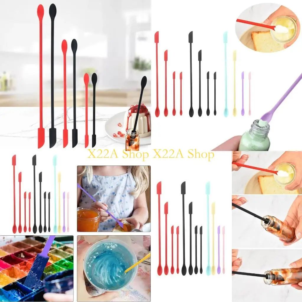 

Unique Mini Silicone Spatula Set- Small Rubber Spatula for Makeup- Thin Jar Scraper
