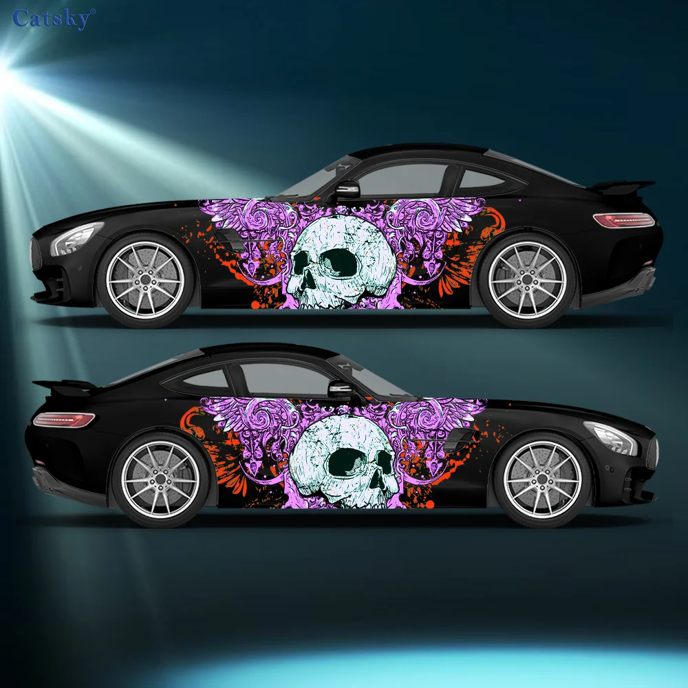 

Красочный фон с черепом, автомобильные виниловые наклейки, самоклеящаяся наклейка из ПВХ, подходит для грузовиков, внедорожников, декор, автоаксессуары, подарок