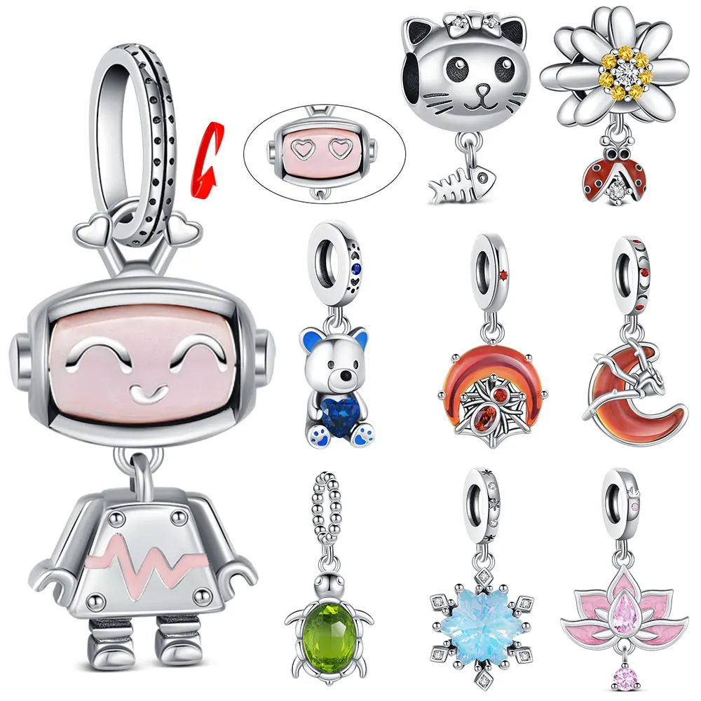 925 prata esterlina robô encantos princesa pingente tartaruga do mar grânulo ajuste pulseira diy para as mulheres diy moda jóias festa presente quente