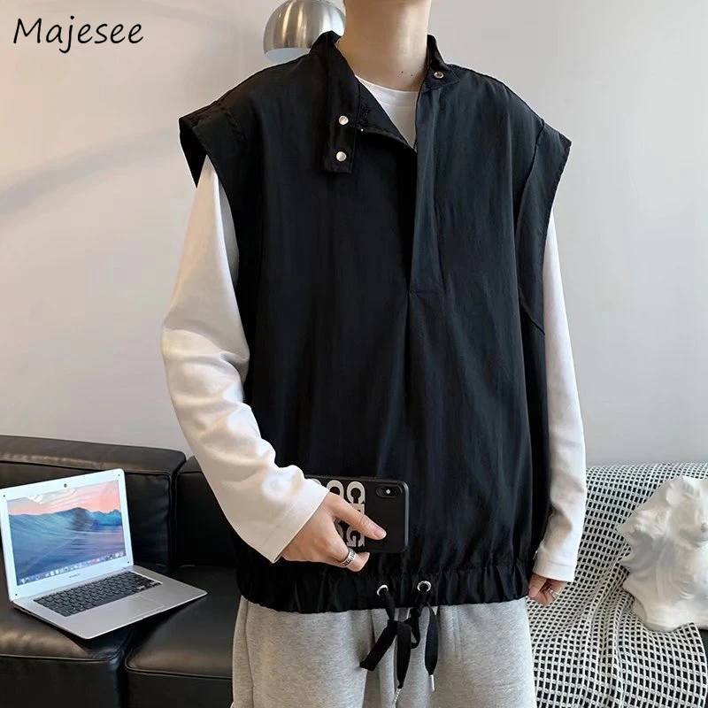 

Vests Men European Handsome Outwear Spring Korean Style Trendy Sleeveless Loose Fashion мужские жилеты Simple Solid West Coats