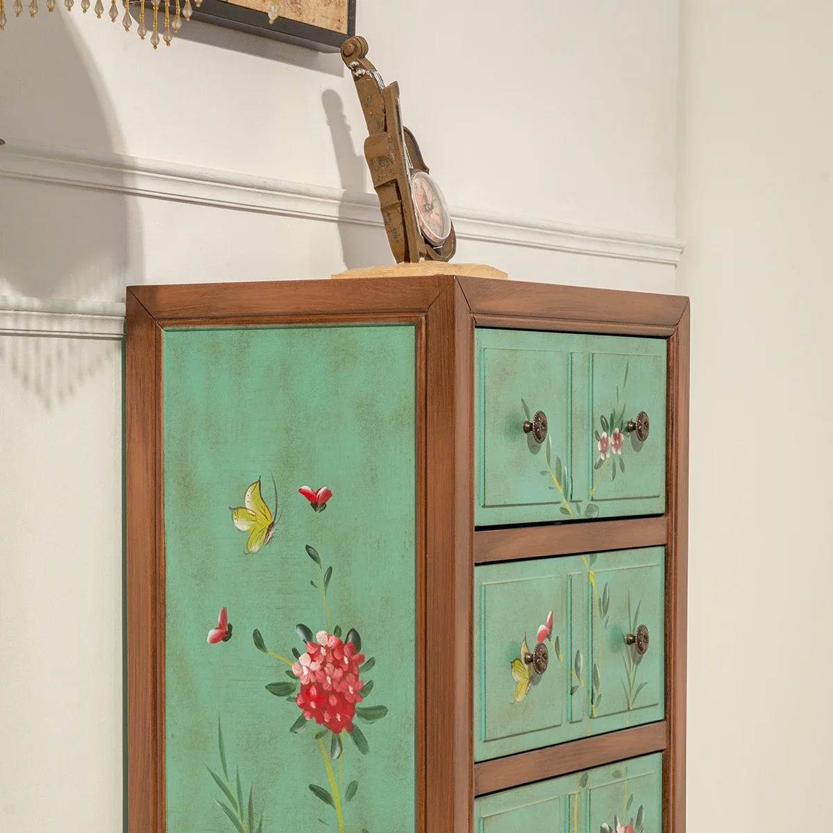 American retro painted furniture, green chest, retro living room locker, storage cabinet, bedroom bedside cabinet image 3